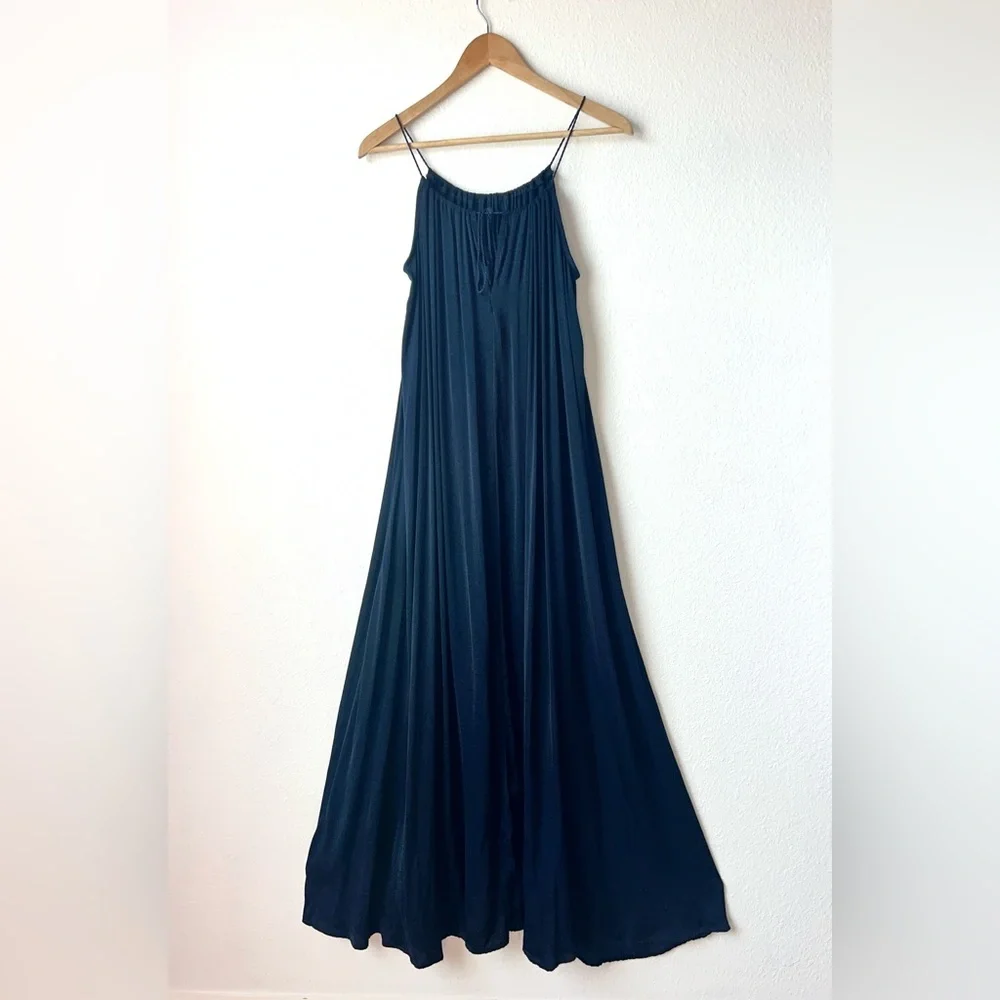 Abercrombie & Fitch Maxi Navy Satin Dress S Navy Spaghetti Strap Sun Dress